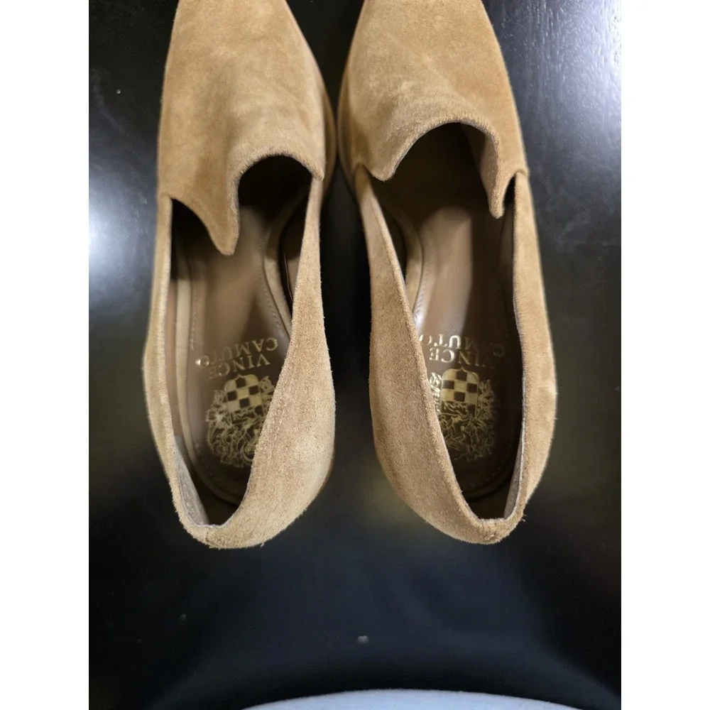 Vince Camuto Wevenly‎ Suede Block Heel Pumps Tan Camel Pointed Toe Womens 7M...